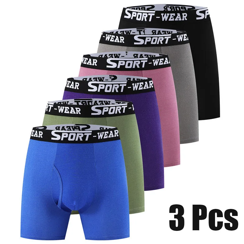 3 Stück/Lot modische einfarbige Herrenunterwäsche, lebendiger Bund, bequeme flache Vorderseite, schnell trocknende, atmungsaktive Sportshorts