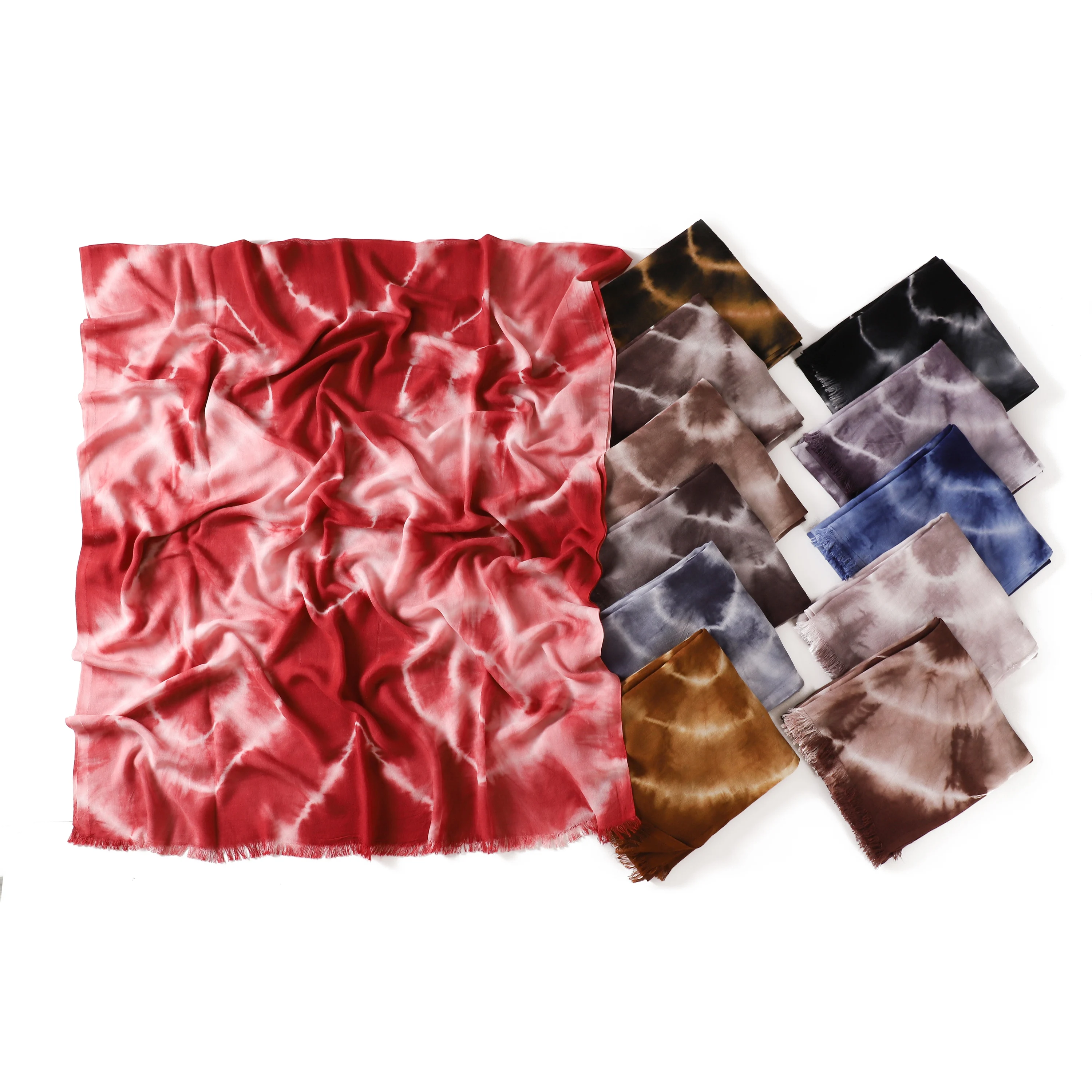 Geometric Symmetrical Tie Dye Scarf Vintage Ethnic Style Fringed Modal Cotton Women Headwrap Shawl Lightweight Long Hijab