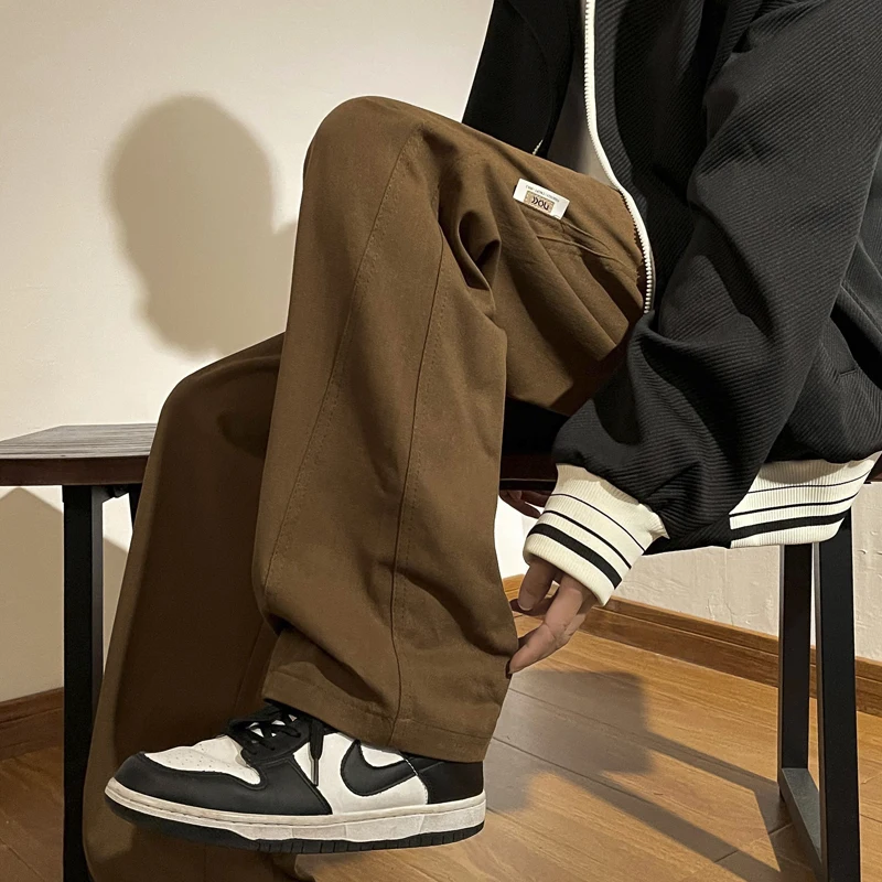 

Cafe Brown Men's Straight Leg Casual Trousers American Style Autumn Winter High Street Retro Workwear Loose Fit Versatile