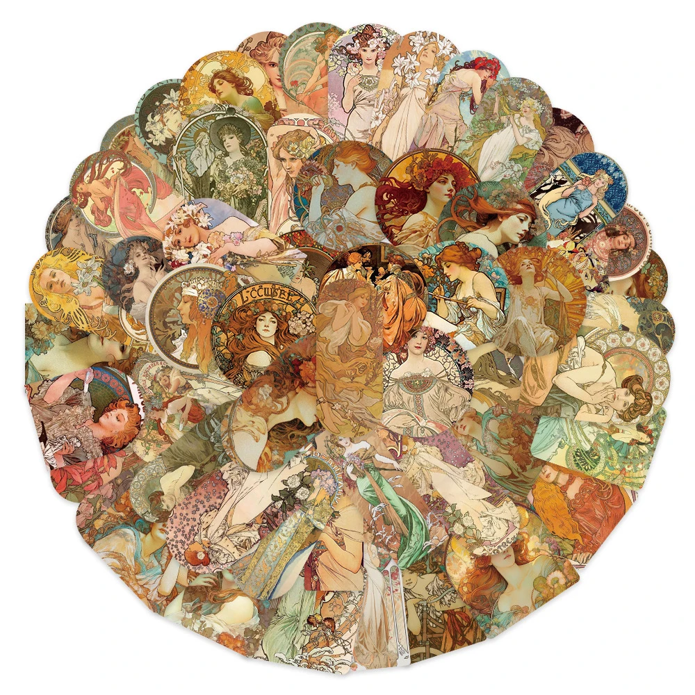 10/30/60 Stück Vintage Maria Mucha Kunst Graffiti Aufkleber Retro Cartoon Sticker DIY Handyhülle Gitarre Gepäck Ästhetisches Aufkleber-Set
