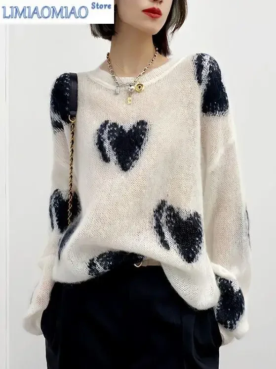 

Autumn Fashion Design Sense Trendy Hollow Out Loose Fit Slim and Versatile Simple Round Neck Colored Women's Style Sweater