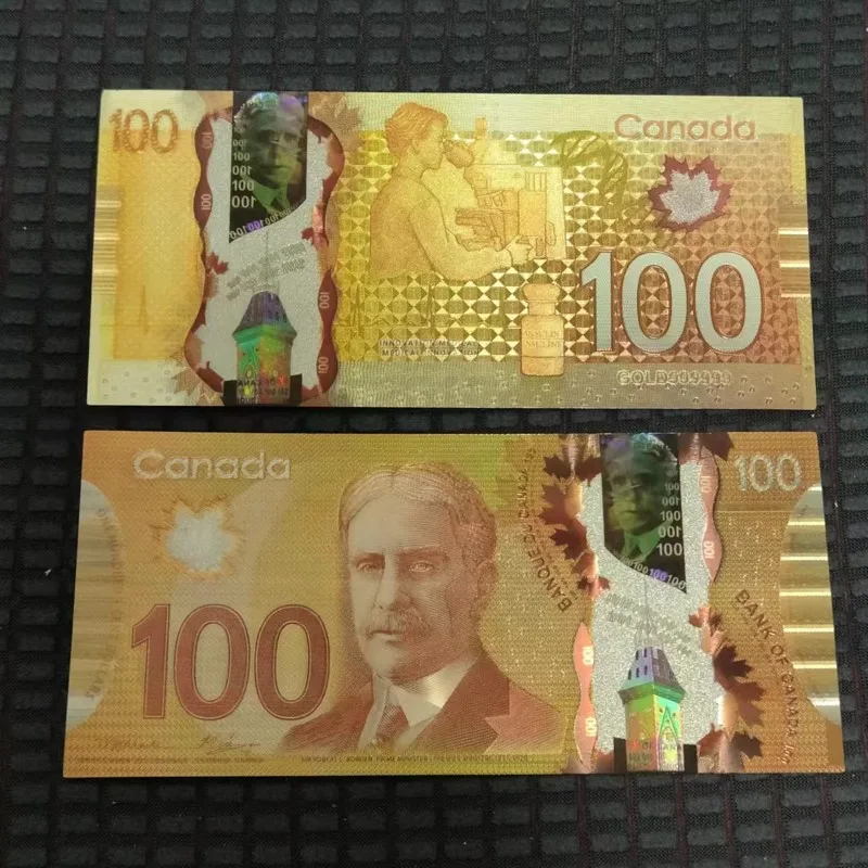 5~100pcs 100 Dollars Canadian Dollars Canada Money Gold Banknotes Replica Notes Canada Ticket in 24k Gold Plated