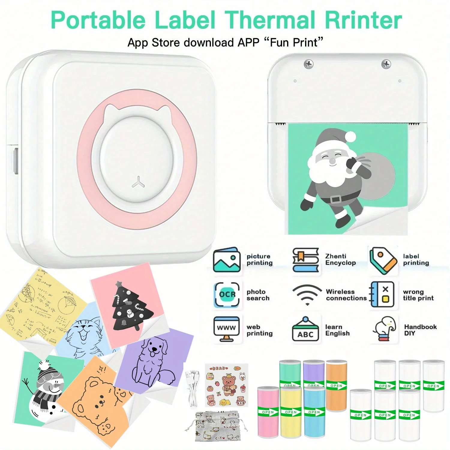 

Mini Pocket Thermal Label Receipt Photo Notebook Printer for Learning Notes Image Printing, Compatible with iOS and Android