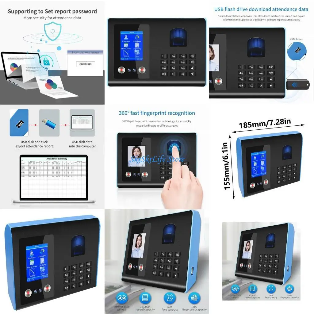 E65E タイムレコーダーレコーダー顔生体指紋パスワード従業員出席機 2.8 インチ画面迅速認識
