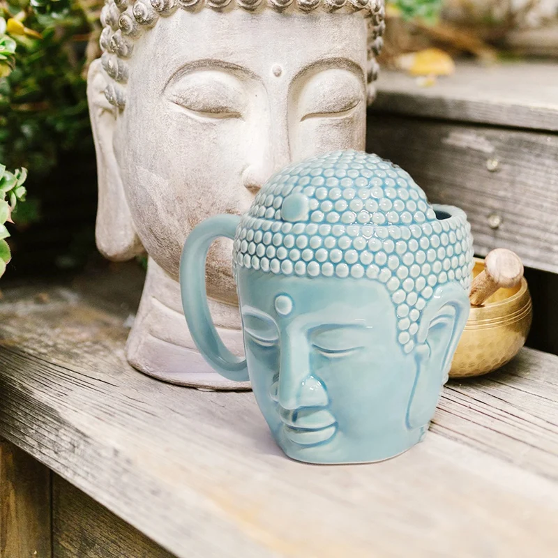 Coffee Cup Tathagata Buddha Shape Durable Buddha's Head Cup Buddha Head Cup Ceramic Cup Durable Easy To Use Green