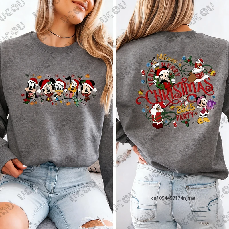 2025 noël Disney famille Mickey Mouse imprimer sweat à capuche en coton pour les femmes automne hiver à manches longues sweat décontracté Couple hauts