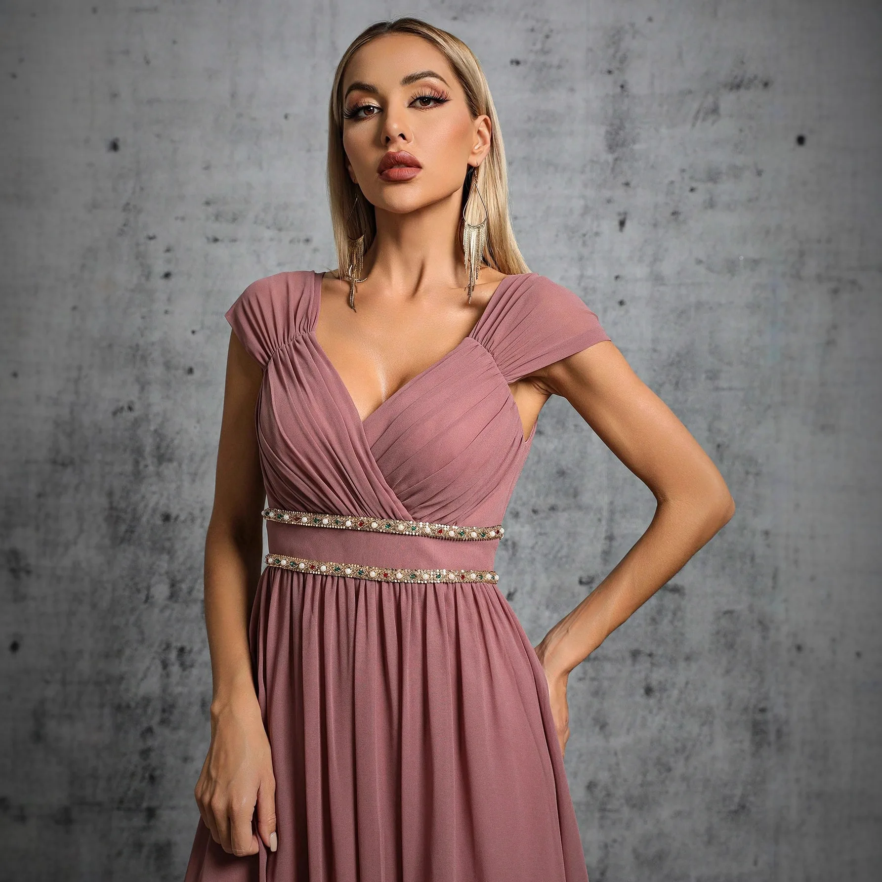 

Slimming Long Evening Dr Faionable Birthday Par Host Gown New Sle Ele round Ne Silk Dr for Women