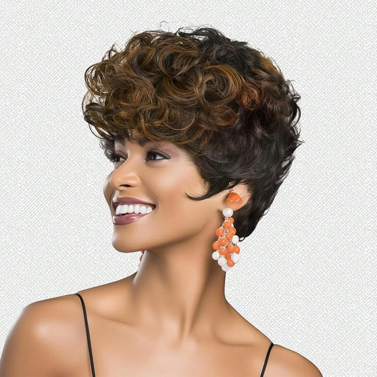 Short Pixie Wigs Short Brown Black Curly Pixie Wigs Synthetic Hair Wigs  Natural Wavy Brown Black Pixie Cut Wig Short Curly image 2
