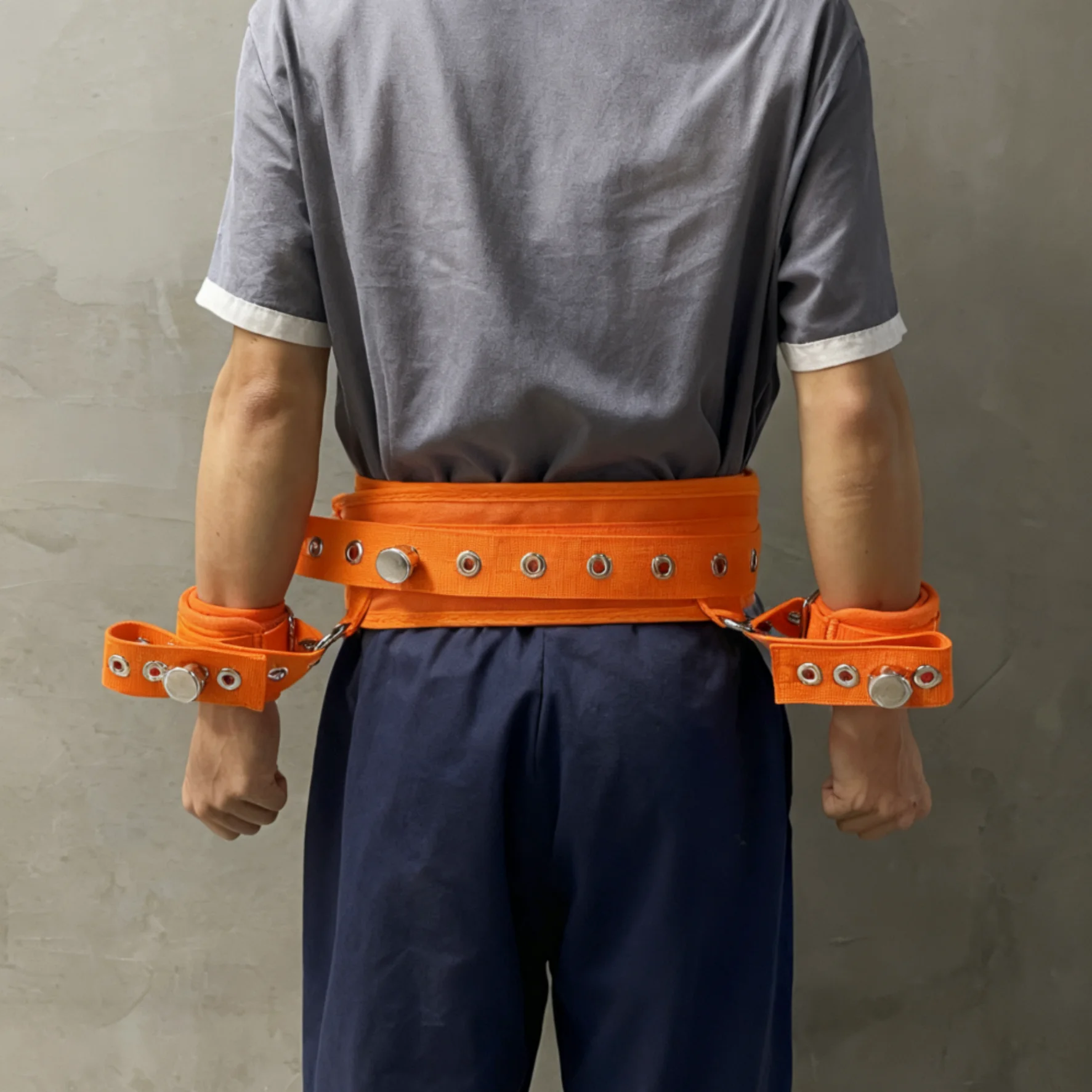

Orange Soft Cotton Patient Safety Restraints, Waist Belt with Detachable Hand Cuffs for Medical & Institutional Use