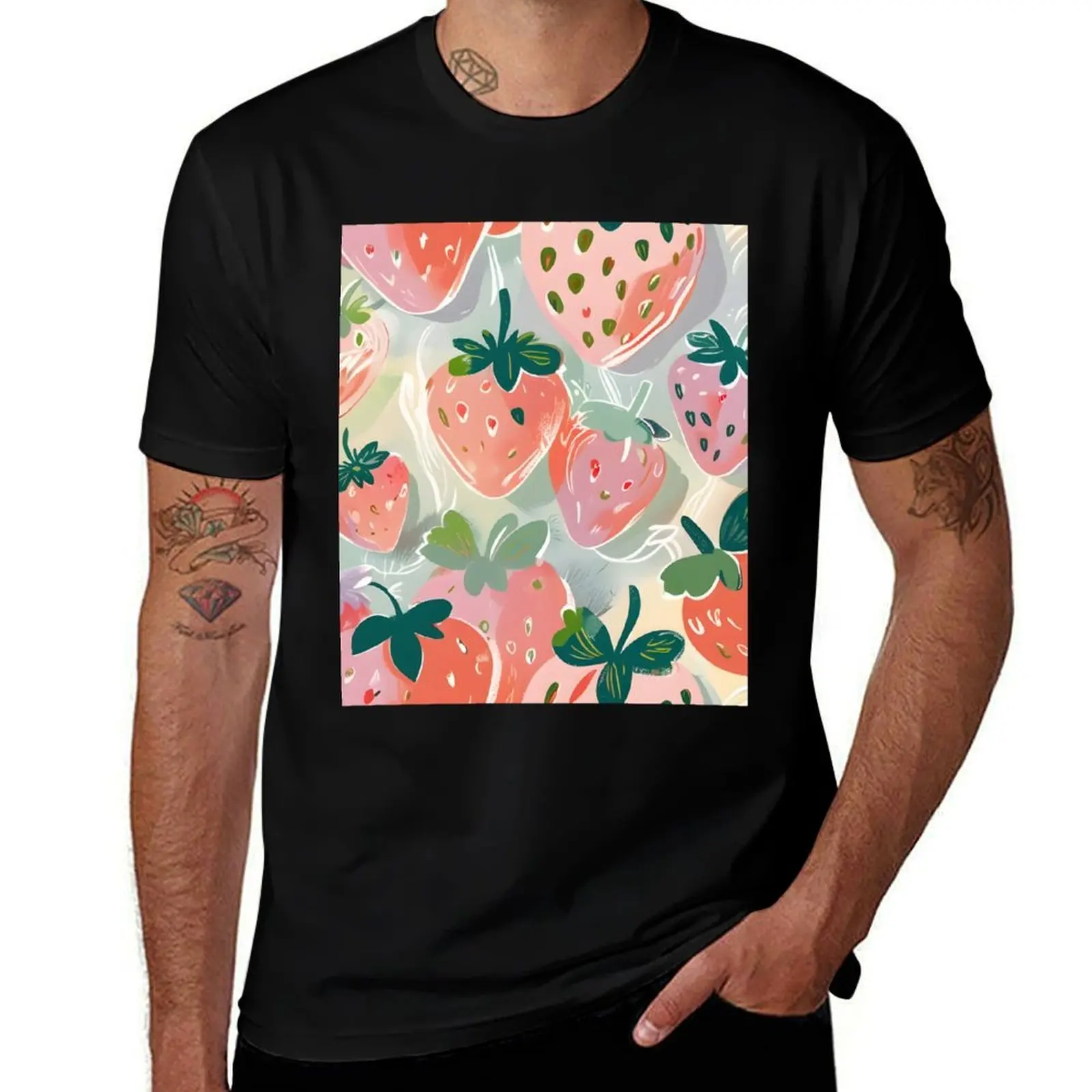 

Spring Summer Strawberries Pattern T-Shirt summer 2025 plus size clothes cute tops mens cotton t shirts