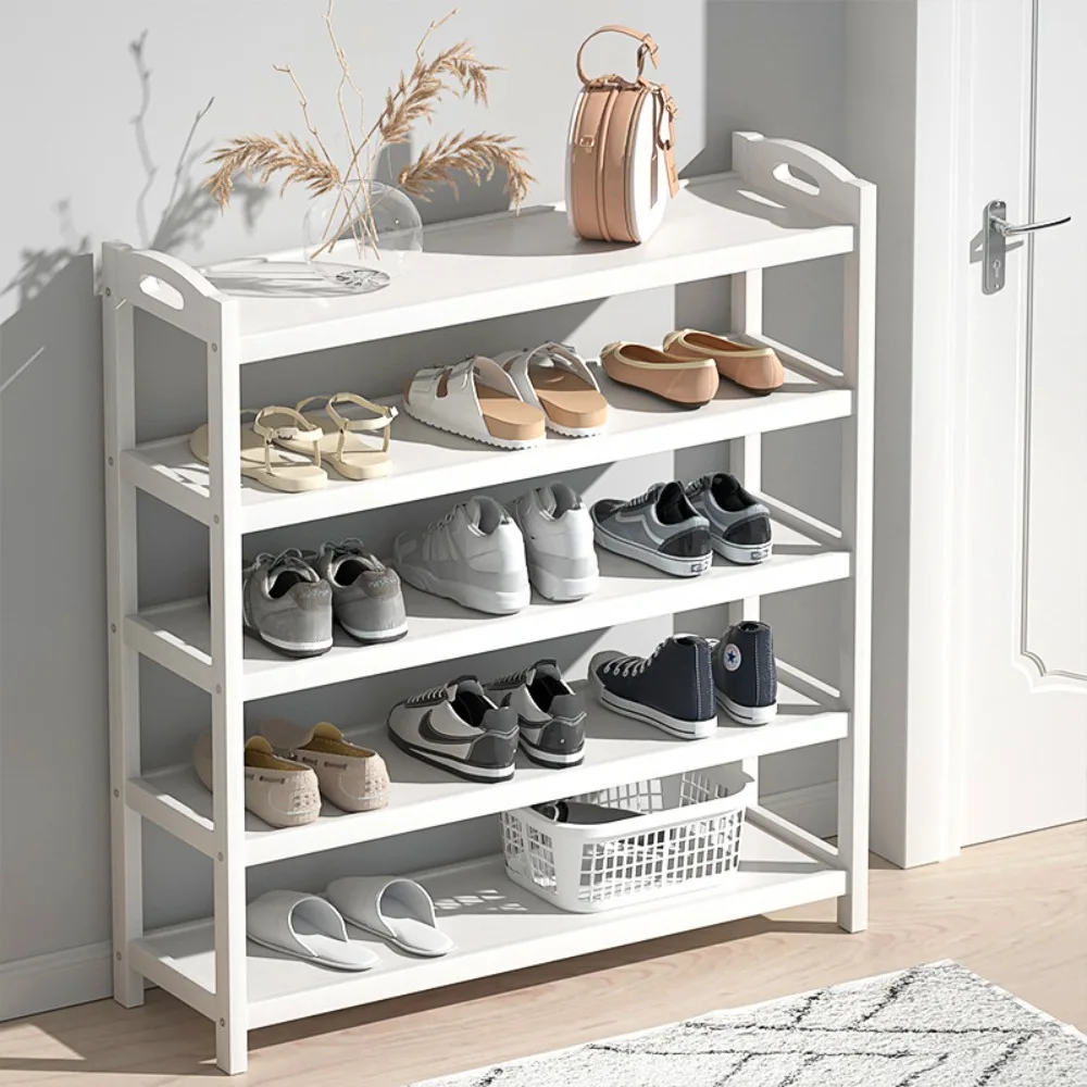

Simple Storage Shoe Rack Adjustable Height Laminated Panel White Shoe Cabinet Simple Easy To Use Bamboo Multi-layer Shoes Racks
