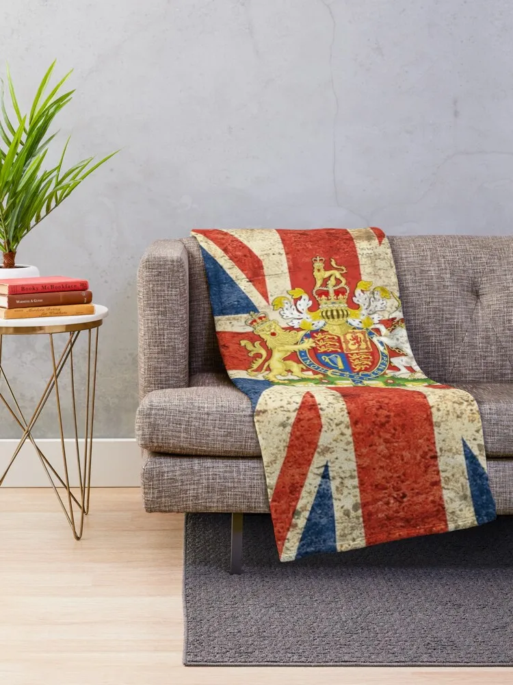 Flag of United Kingdom and Royal coat of arms of United Kingdom, Throw Blanket Luxury Throw for sofa Multi-Purpose Blankets