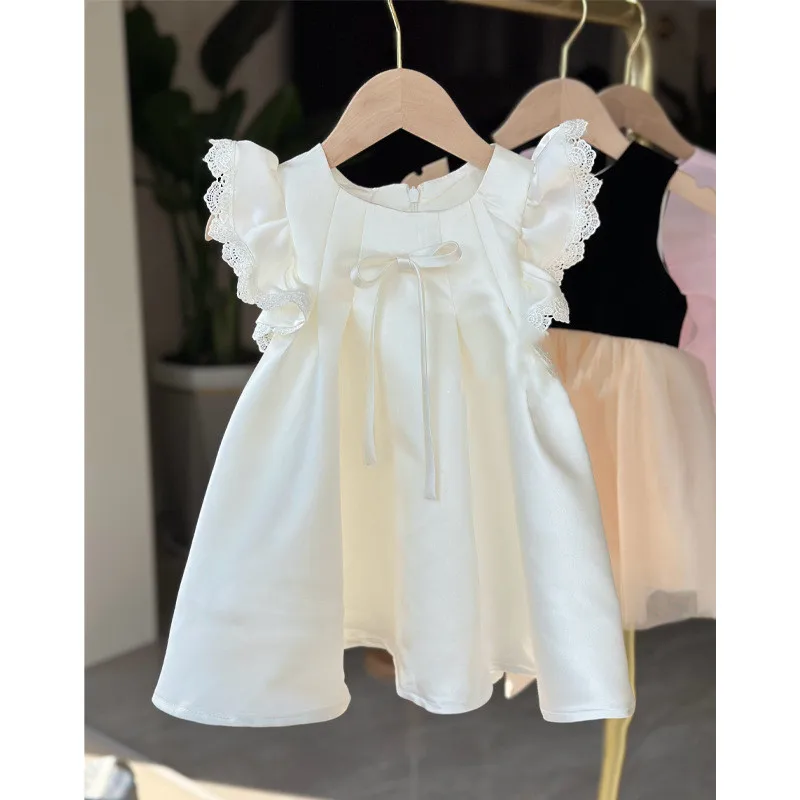 패션 공주 드레스 꽃 소녀 드레스 레이스 베이비 키즈 결혼식 1 생일 파티 가운 2025 여름 어린이 Eid 휴일 옷