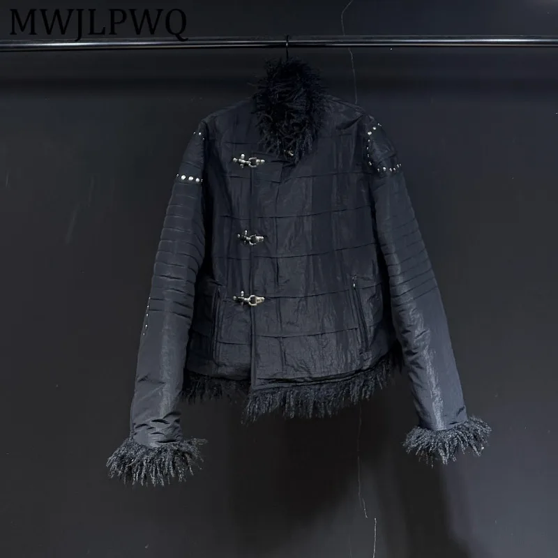 

MWJLPWQ Мужская модная черная утепленная куртка с меховым воротником, унисекс, свободного кроя, для уличной моды, зимняя, на хлопковой подкладке, 13331