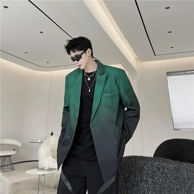 2-A22 European and American catwalk style autumn clothing niche high-end grgraffiti green suit men\'s trendy matching suit