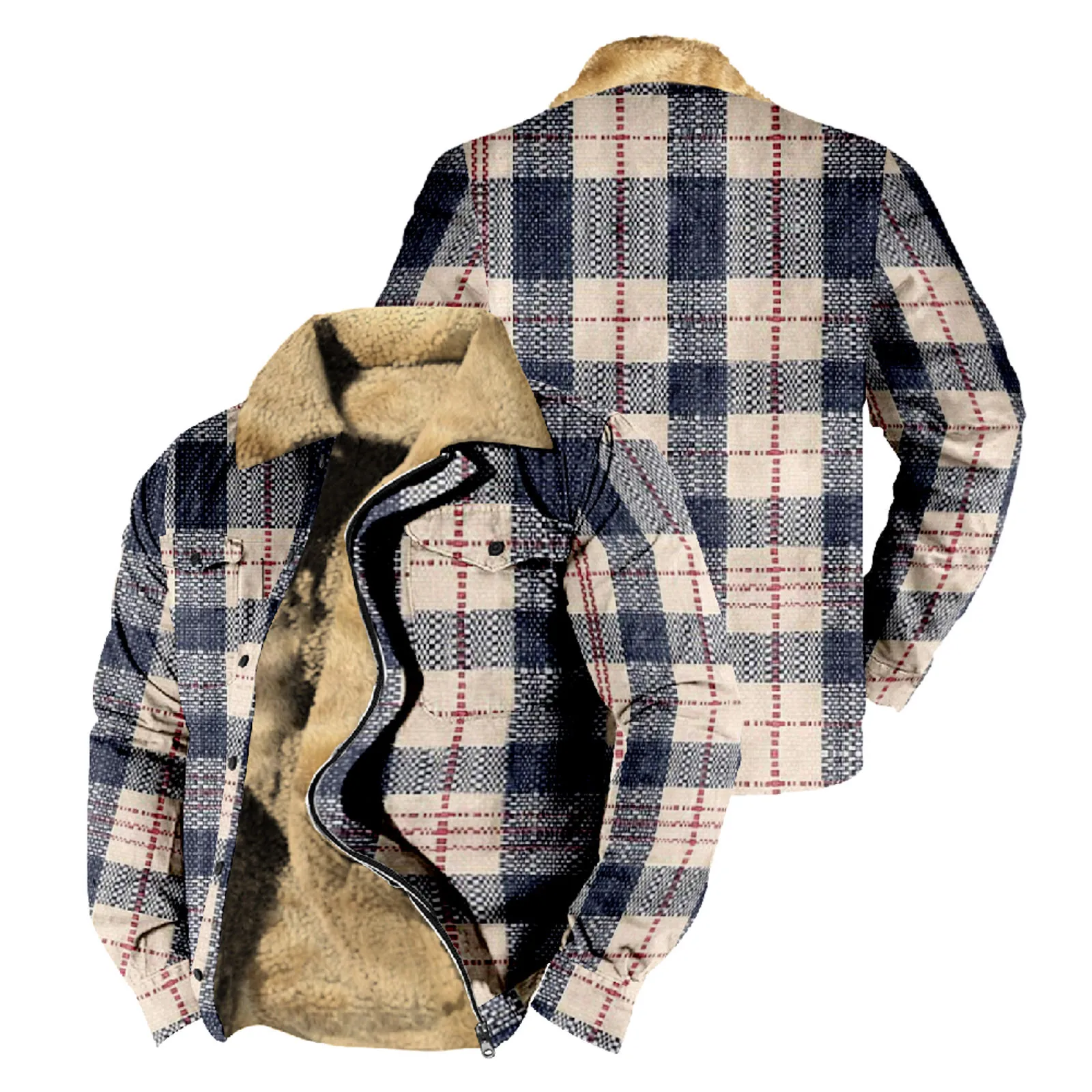 2023 Autumn Winter Men\'s Fleece Plaid Jacket Plush Thick Warm Coat High Quality Fashion Male Hooded Outerwear Plush Overcoats