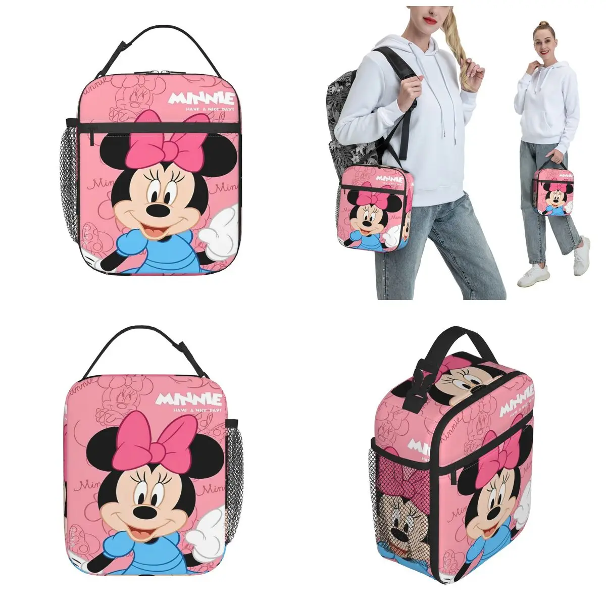 Pink Minnie Mouse Insulated Lunch Bags Storage Food Box Reusable Cooler Thermal Bento Box For Picnic