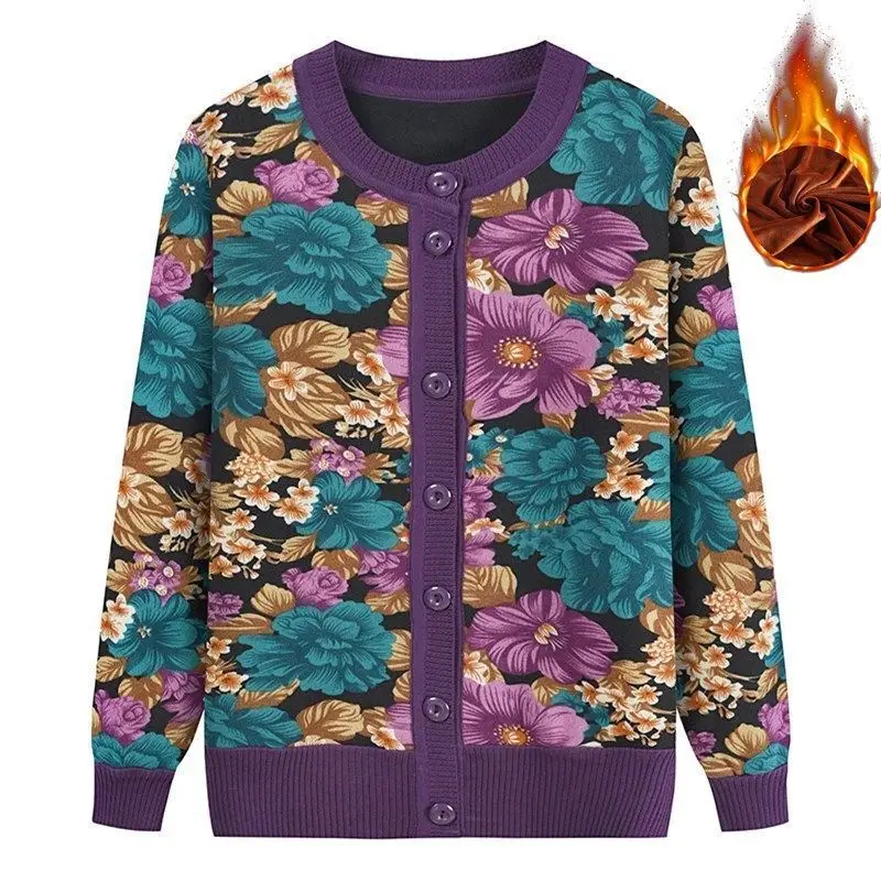 

Осень 2024, вязаный кардиган, модные свитера с круглым вырезом, женские повседневные свободные джемперы с длинными рукавами и цветочным принтом, топы