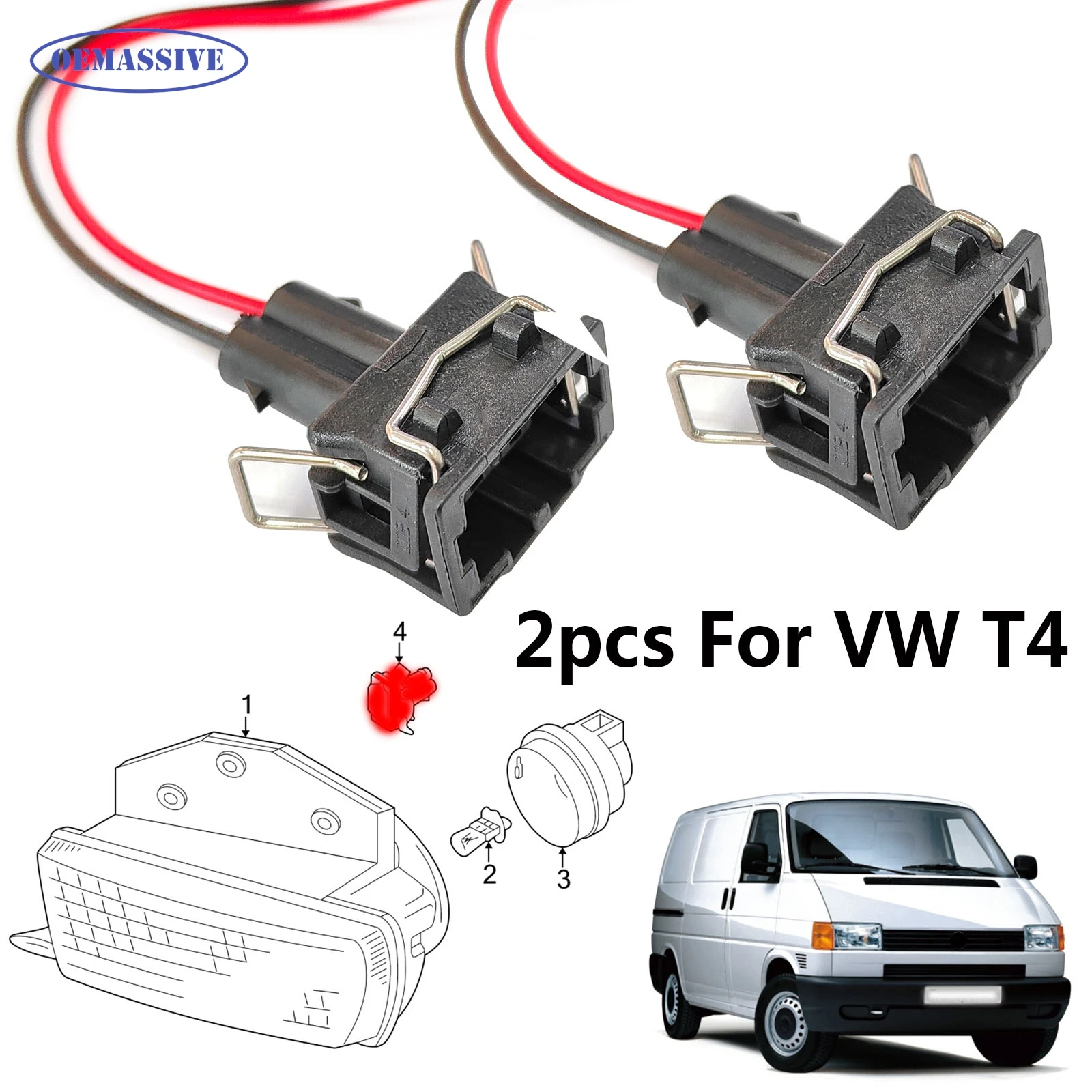 

2x For VW Transporter T4 Front Rear Fog Light Lamp Bulb Connector 2pin Plug Female Adapter Harness Prewired Wiring 357972752