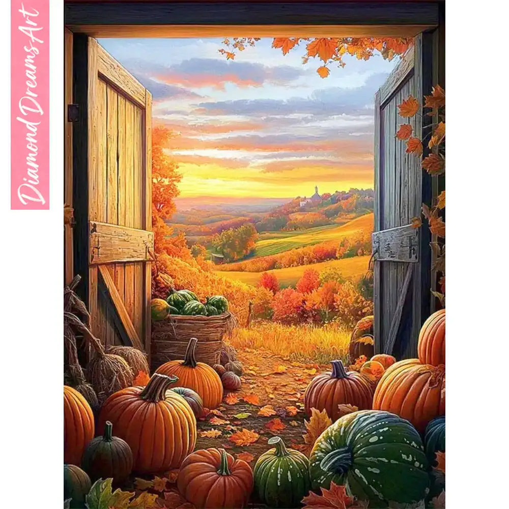 

Full Round/square Diamond Painting Autumn Landscape Modern 5D Pumpkin Handmade Gift Art Picture Of Rhinestones,frameless