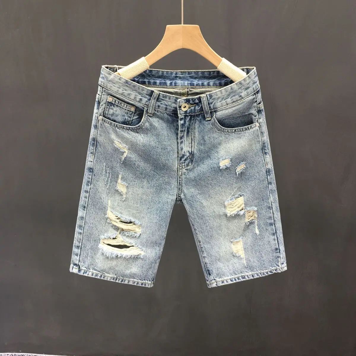

Men's Short Jeans Pants Ripped Light Blue Baggy Male Half Denim Shorts Luxury Distressed Summer Jorts Trend 2025 Popular Cowboy