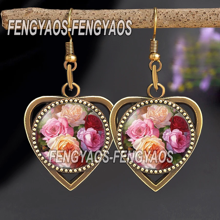 Blooming Rose Drop Hanging Earrings for Women Bronze Color Beautiful Flower Girl Dangle Earring Stylish Personality Gift