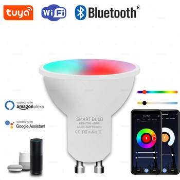 Tuya GU10 와이파이 LED 전구, 5W 스마트 LED 램프, RGB CW WW LED 전구, 알렉사 구글 얀덱스 스마트싱스 스마트 라이프 앱으로 작동