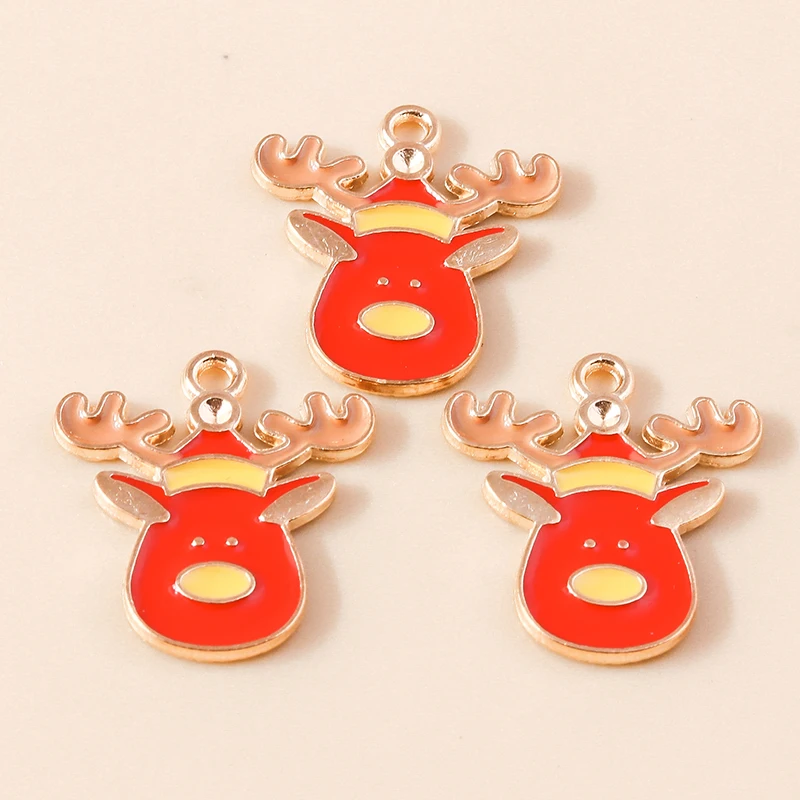 20 Stück 19x21mm Niedliche Emaille-Weihnachts-Hirsch-Anhänger für Schmuckherstellung, Ohrhänger, Halsketten, Armbänder, DIY-Bastelbedarf – Detail 3
