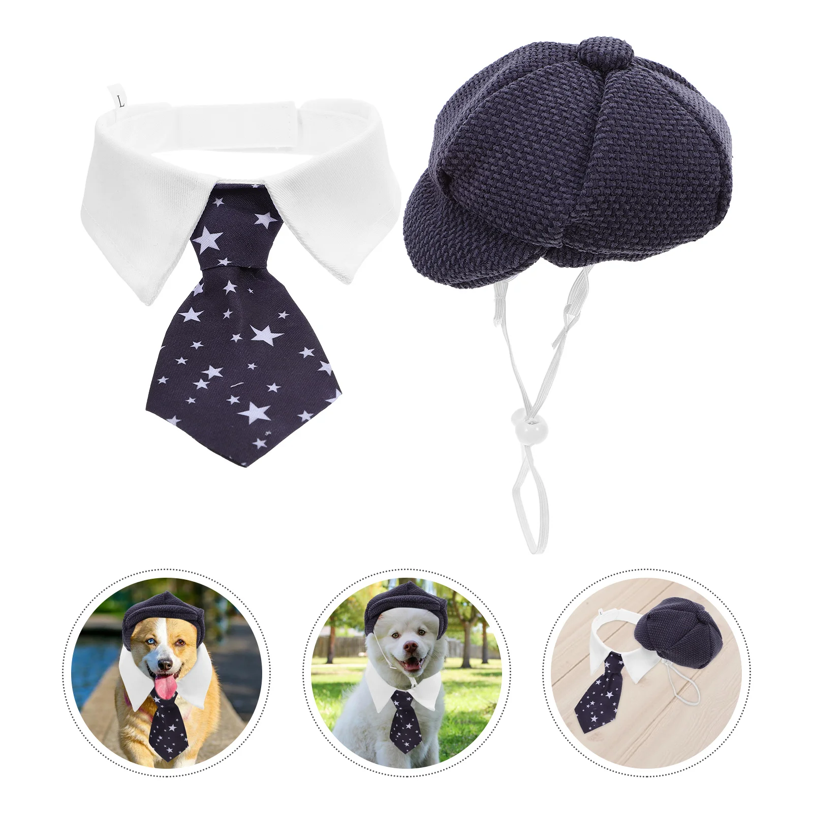 

1 set Pet Beret Hat Necktie Set French Style Puppy Cat Costume Holiday Halloween Christmas Carnival Photo Prop Small Dog Dress