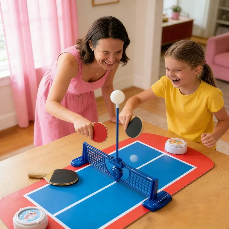 Mini Table Tennis Trainer Set Mini Ping Pong Set Ball Rebound Training Device 2 Rackets Parent-child Interactive Game Sports Toy
