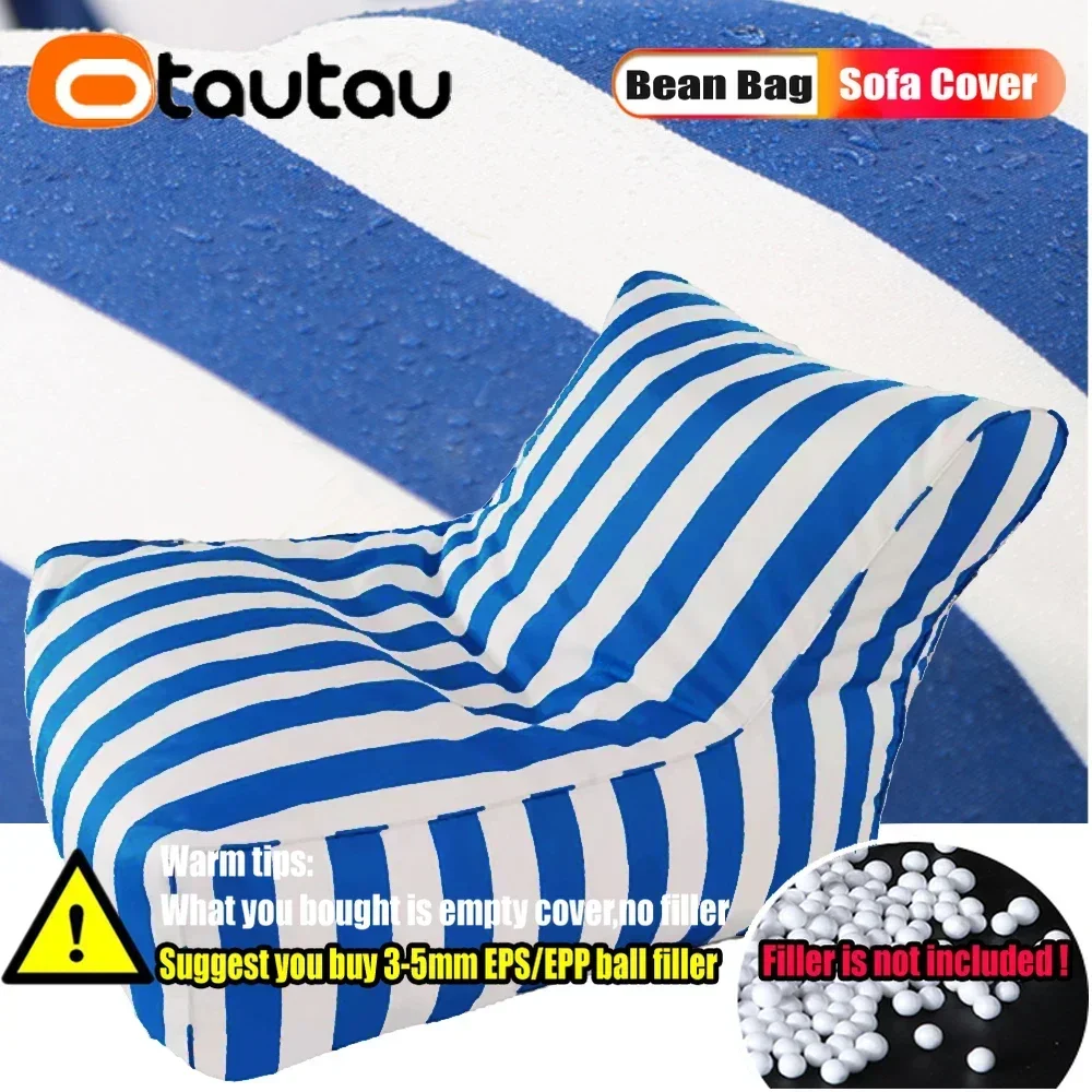 OTAUTAU Outdoor Stripes Bean Bag Pouf Cover No Filler Swiming Pool Floating Sofa Bed Beach Garden Chaise Lounge Puff Salon SF080