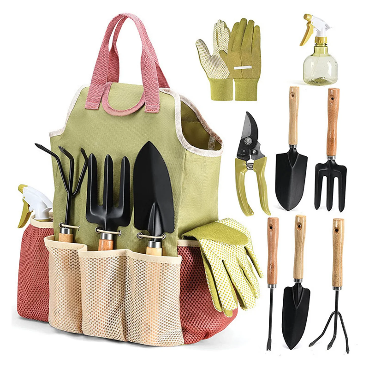 

9-piece Complete Garden Tools Set with Storage Bags Outdoor Lightweight Portable Ergonomic Combination Complete Gardening Tool