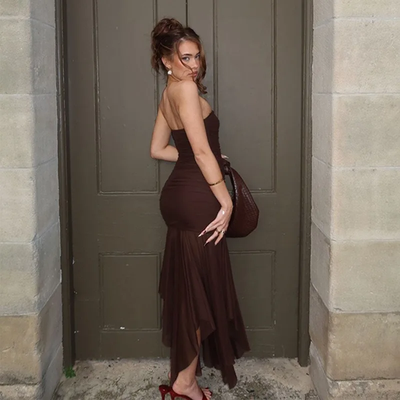 Robe de soirée d'été sans manches, moulante, élégante, en maille d'épissure, sans bretelles, décontractée, Tube plissé, sans manches, vêtements ajustés, nouvelle collection