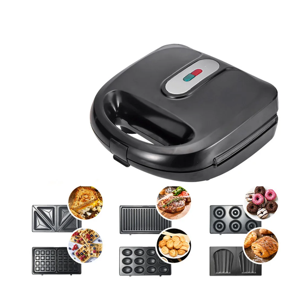 Household Waffle Maker Six in one Breakfast Machine Sandwich Making Machine Shell Doughnut Cake Maker Panini Nut Machine