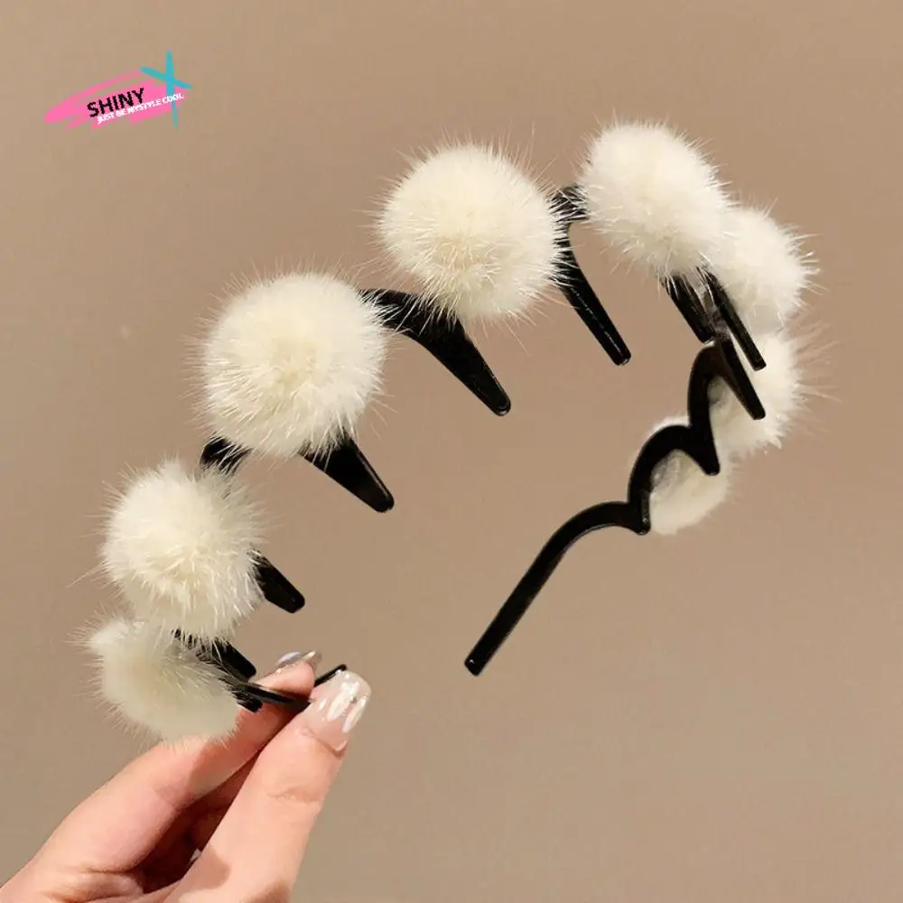 

Fluffy Wave Hairball Headband Women Hair Hoop Non-Slip Plastic Hair Band Winter Hair Clip Korean Style Headwear