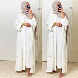 2024 Abiti da donna musulmana Abbigliamento Cardigan Abaya aperto Elegante abito islamico Dubai Abaya arabo Robe Bianco Verde LR415