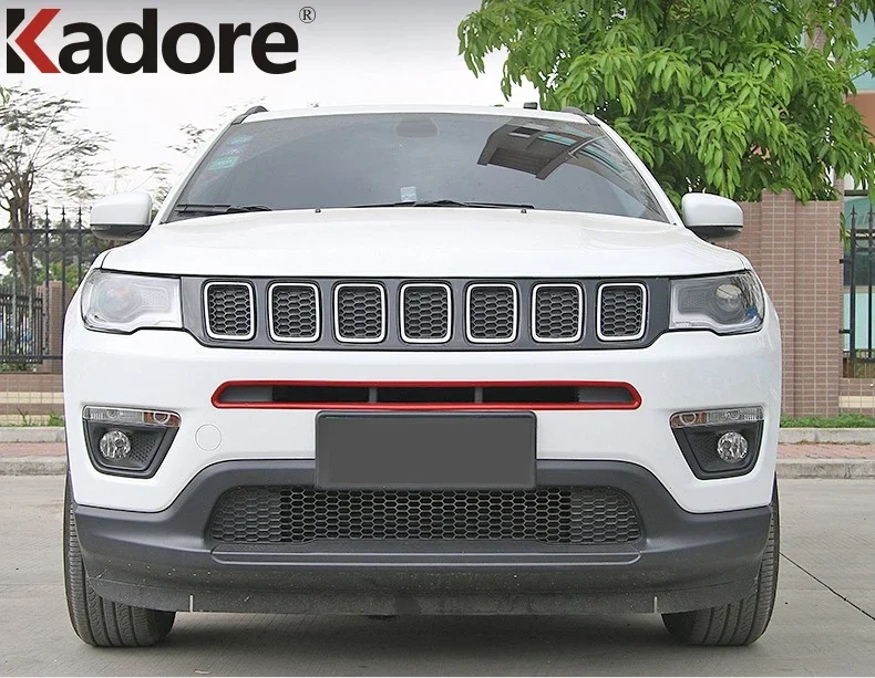 For Jeep Compass 2017 2018 2019 2020 2021 Chrome Car Front Center Grille Grill Cover Trim Racing Grills Frame Trims Accessories