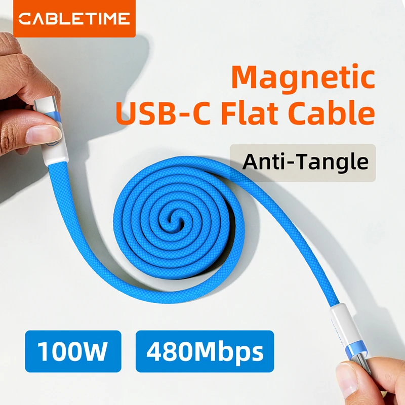 

Кабель CABLETIME USB-C, магнитный, плоский, с поддержкой PD 100 Вт, высокоскоростная передача данных 480 Мбит/с, для HUAWEI, Xiaomi, iPhone 17