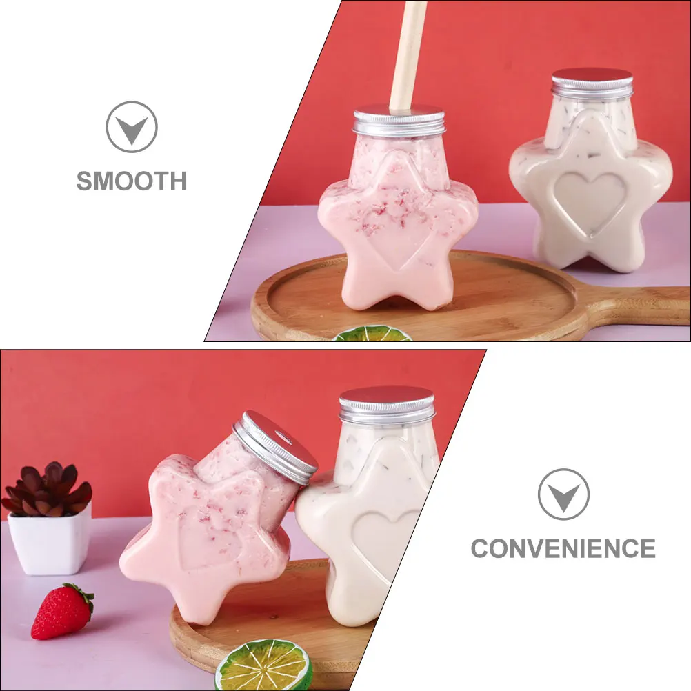 

5pcs 500ml Plastic Cold Drink Bottles Star Shape Portable Leak Proof Transparent Milk Tea Beverages Packaging Sealed Juices