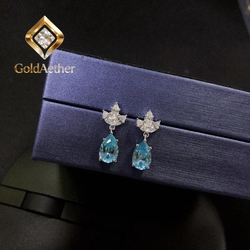 

Серьги-капли GoldNouveau из белого золота 14K (AU585) с выращенными в лаборатории синими бриллиантами 1.5 карата каждая, романтические украшения для нее E056