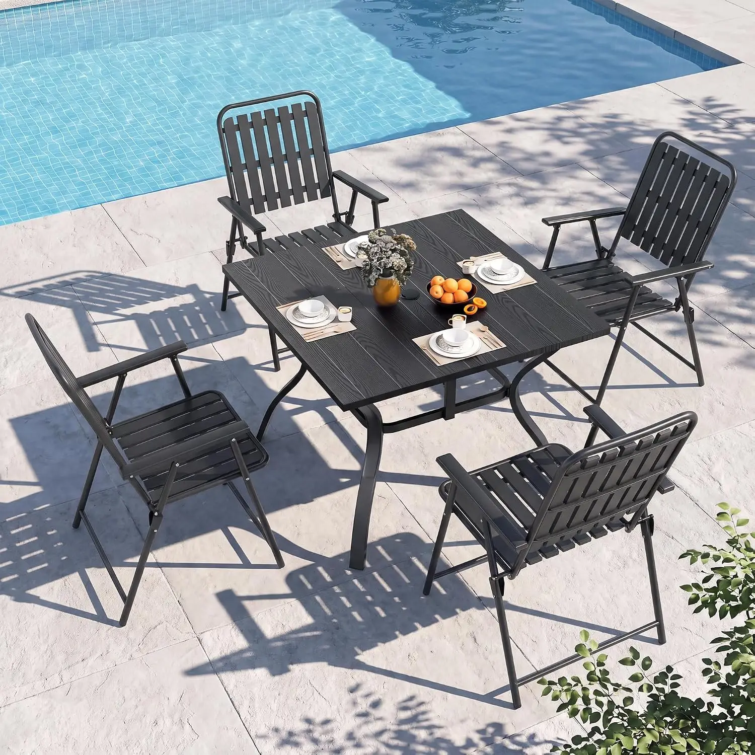 Outdoor Dining Set 4 Seater Table & Foldable PP Chairs 1.97
