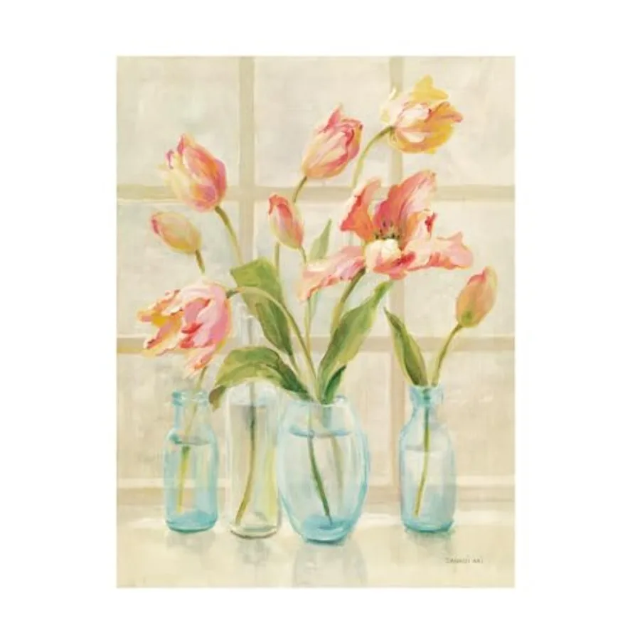 

Canvas Wall Art - Danhui Nai 'Tulips on Windowsill' Wall Art for Living Room, Bedroom, or Office Décor