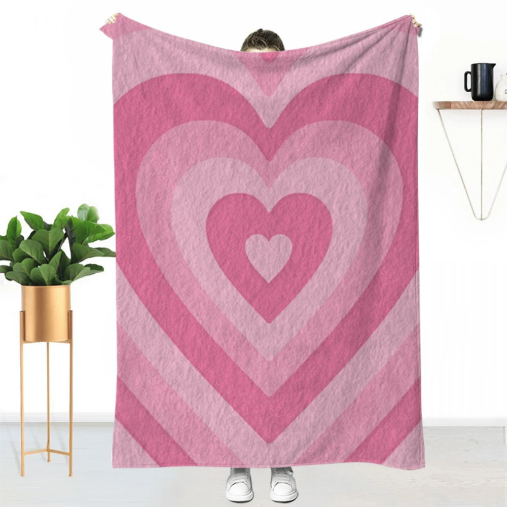 Gradient Concentric Pink Heart Print Throw Blanket for Sofa Bedroom Daily Rest For Birthday Anniversary Family Gathering Gift