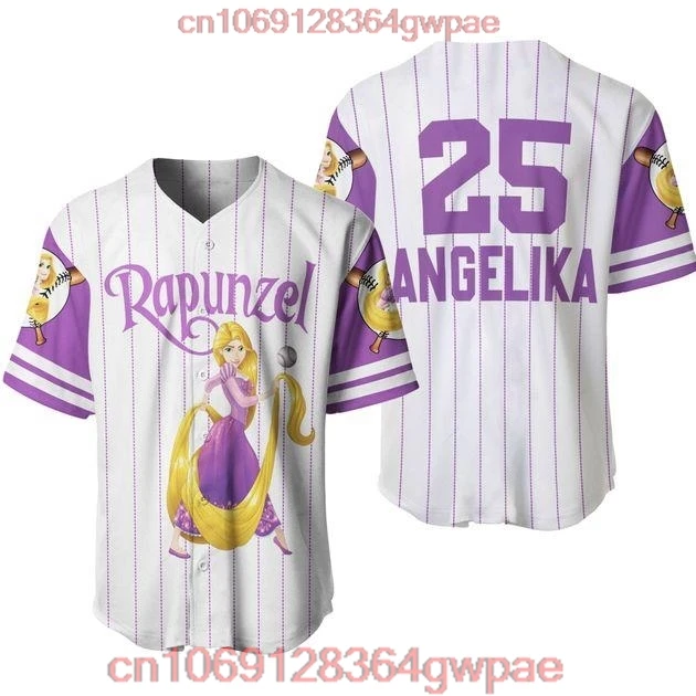 Rapunzel Princess Tangled Baseball Jersey Men Women Baseball Uniforms Custom Name Disney Cartoon Graphic Casual Baseball Jersey