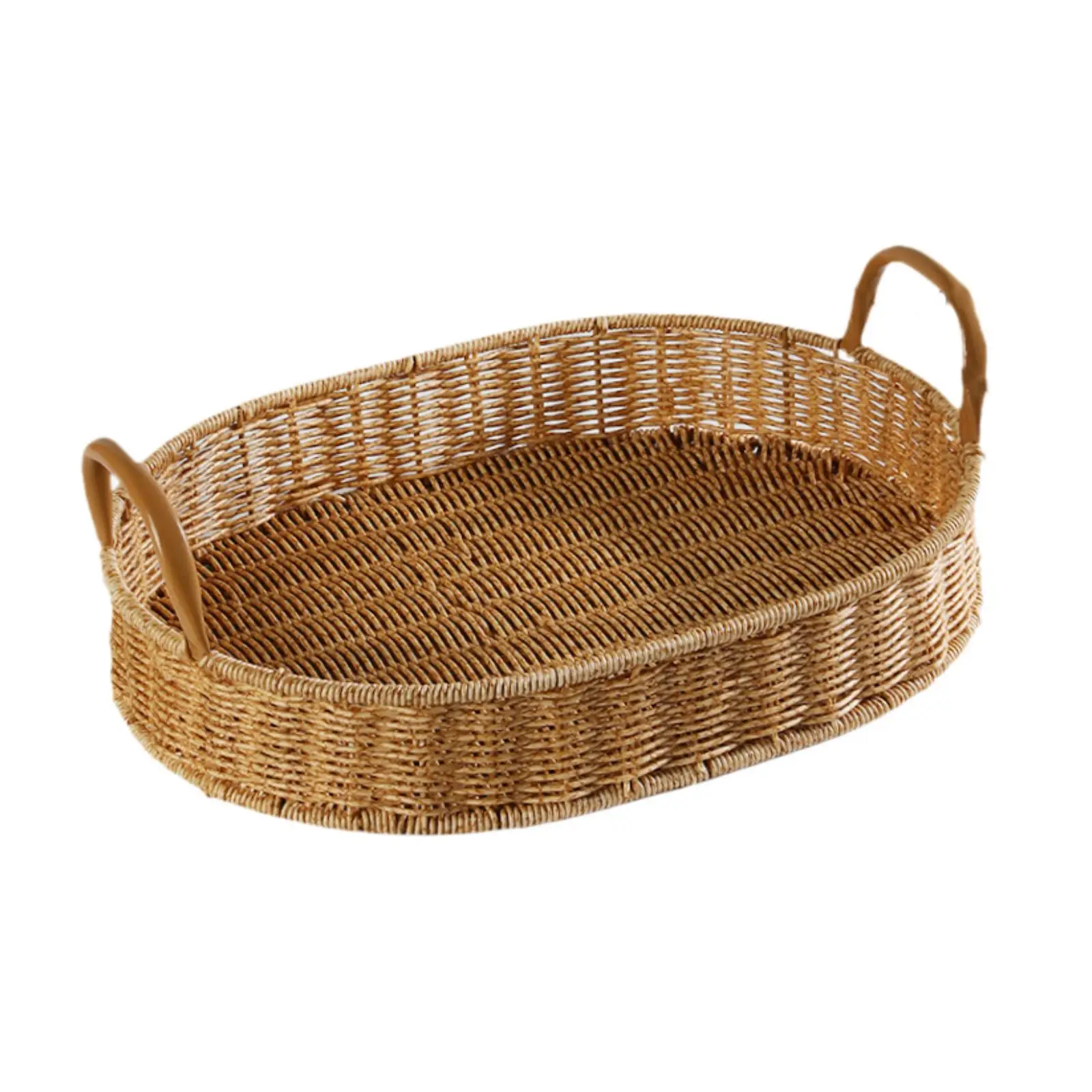 Imitation Rattan Severing Tray Table Desktop Organizer Tray Woven Serving Tray for Candy Towels Sundries Pastry Toiletries