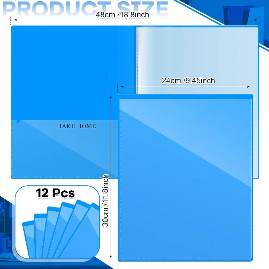 12 шт. 2-карманные папки для школы и дома с 4 прозрачными внутренними карманами. Пластиковые сверхмощные папки для домашних заданий. Батьки, учителя, коммуниции.