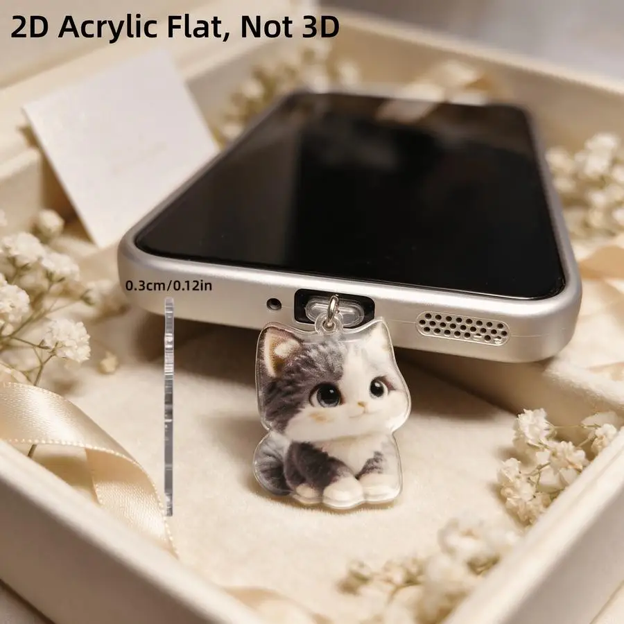 1/5/10/20/50/100pcs 2D Flat Acrylic Kitten-Themed Anti-Dust Cell Phone Charm, an Exquisite and Unique Gift for Friends and Fashi