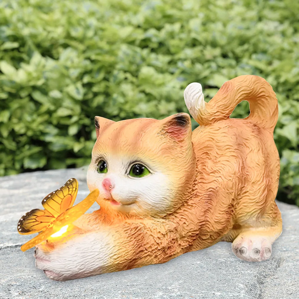 

Cat Solar Garden Statue Solar Garden Statue Cat Housewarming Gift Outdoor Decoration with Cat Holding Butterfly for Mom Grandma