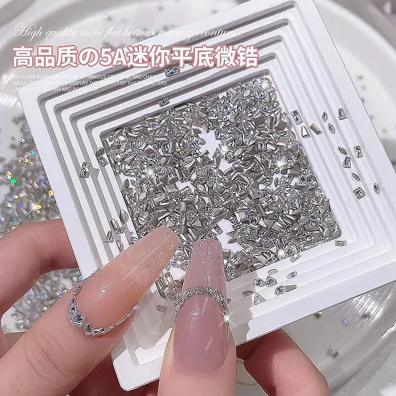 1Bag  Clear Mini Rectangle Nail Decoratrion Silver Nails Accessories Crystal Flat Stone Mirror DIY Heart Rhinestone Nails Drill