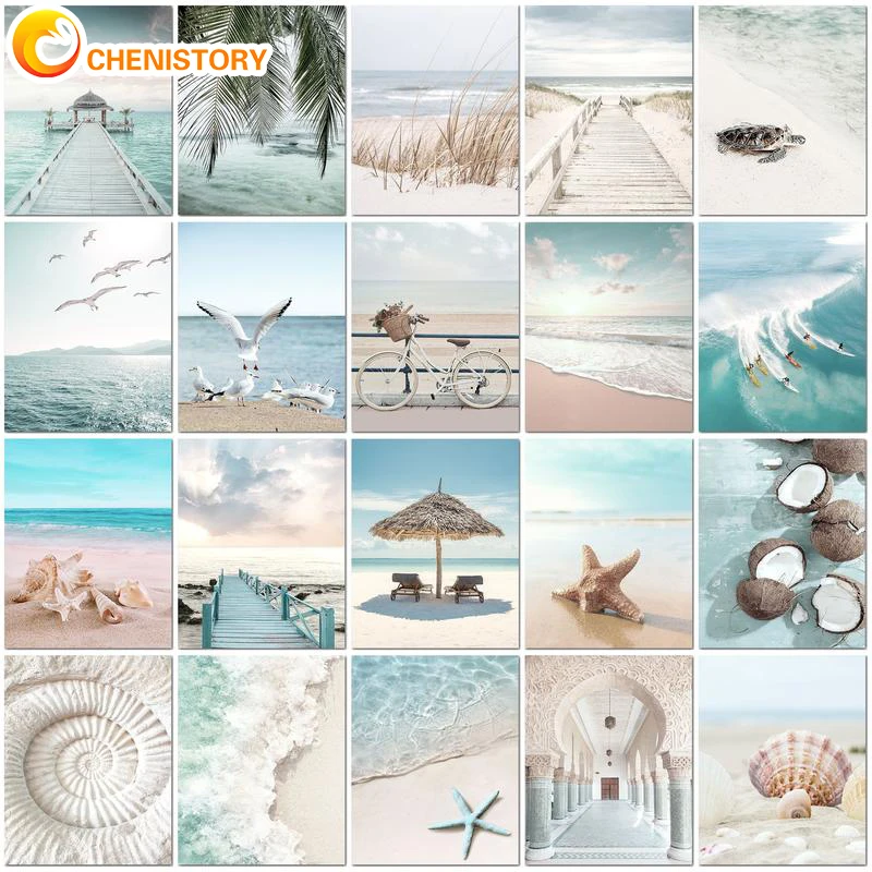 CHENISTORY Sea Scenery Painting By Numbers Kits Modern Wall Art Picture By Numbers Diy Gift On Canvas Painting For Home Decors